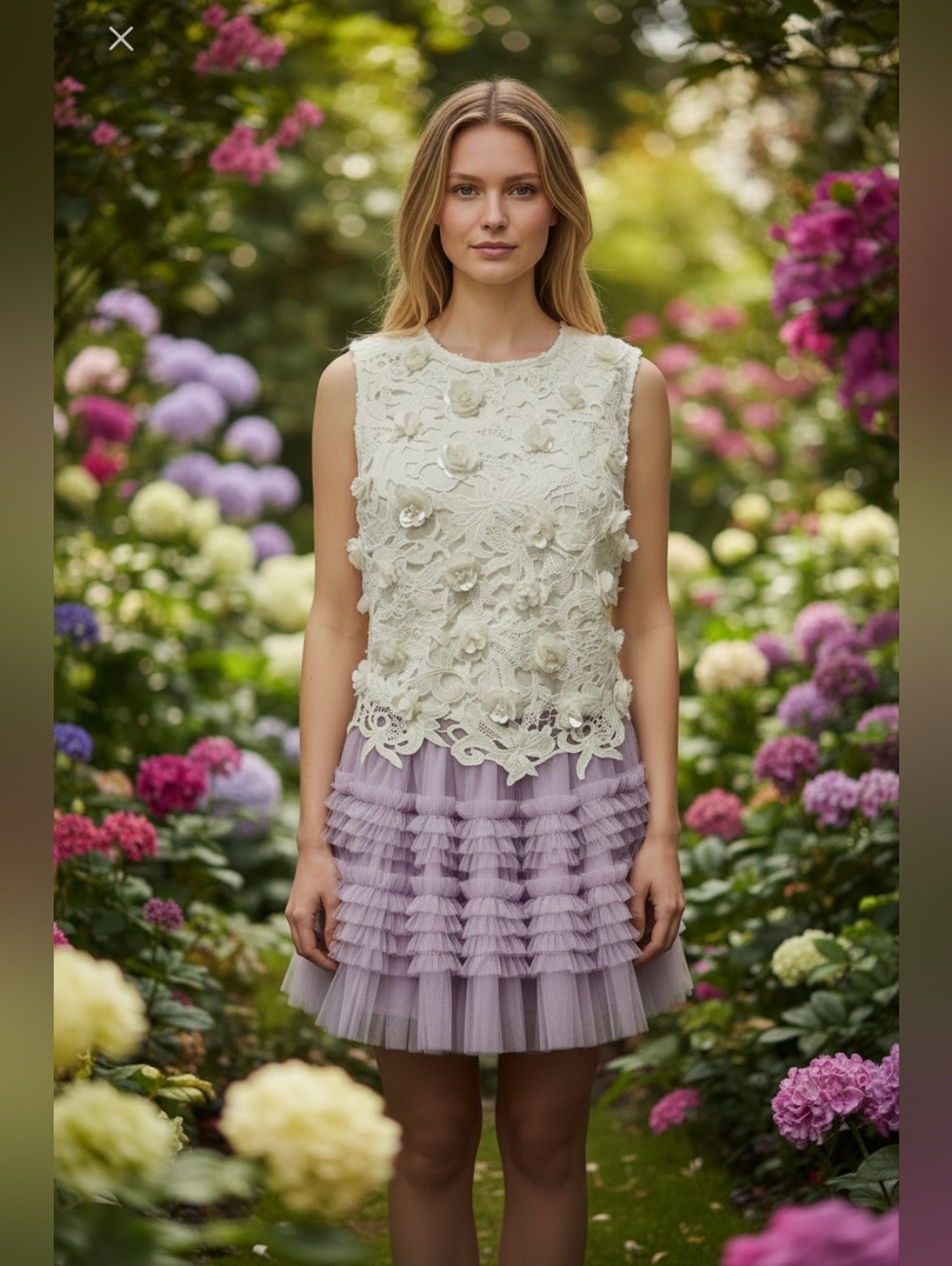 Endless Rose Lace 3D Flowers Embellished Sleeveless Top NWT Small SS488T